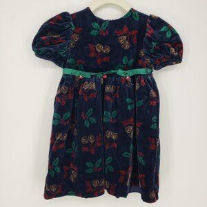 Good Lad of Philadelphia Velvet Christmas Bells Bows Dress 4T‎ Holly  Blue Red